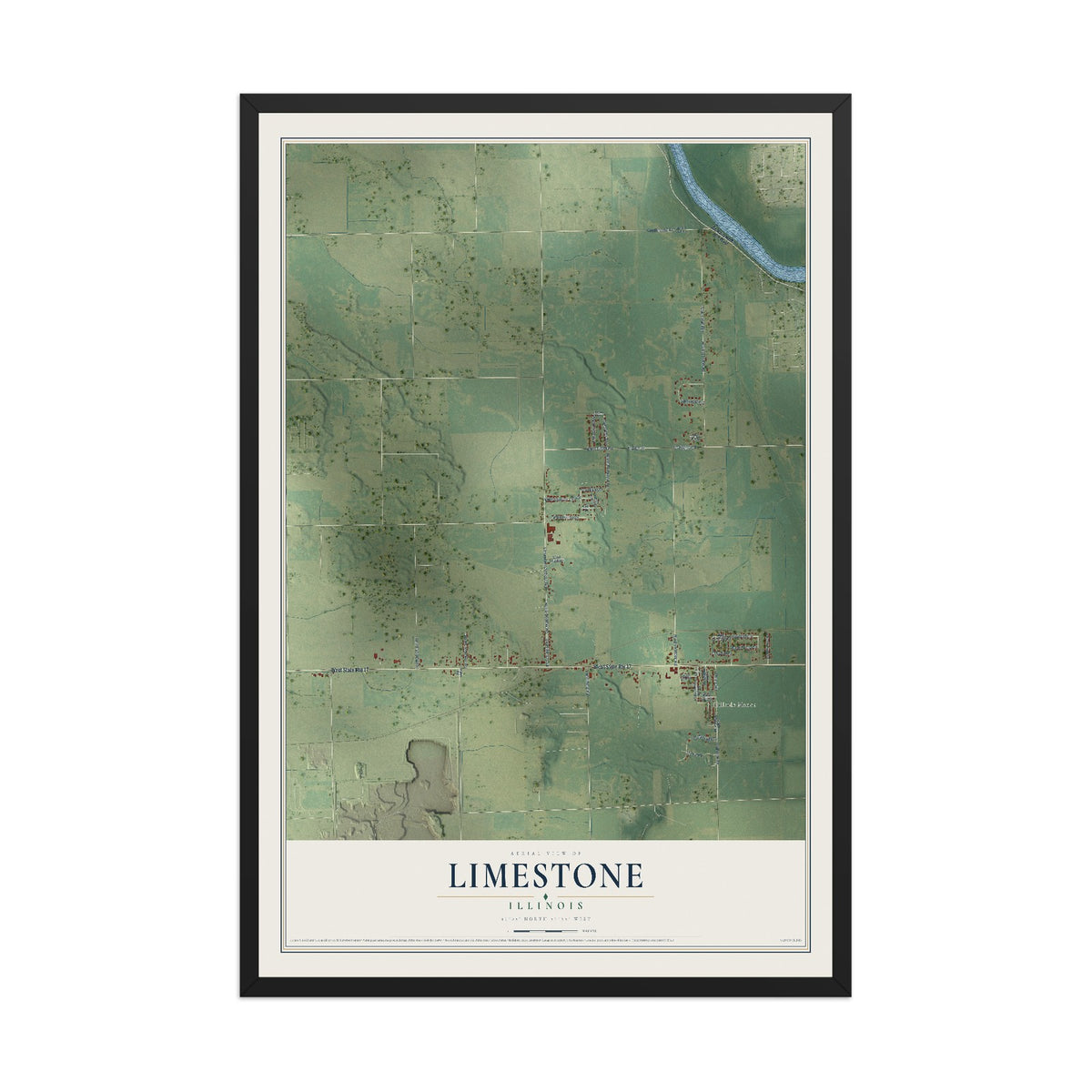 Map of Limestone, Illinois, 12 x 18 inch print in a black wood frame
