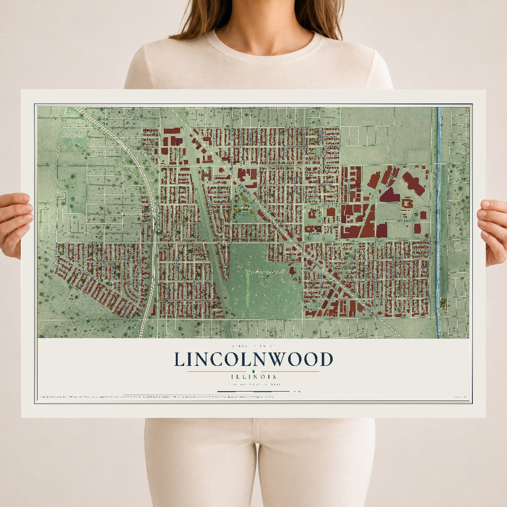 Map of Lincolnwood, Illinois, 18 x 24 inch unframed archival matte print