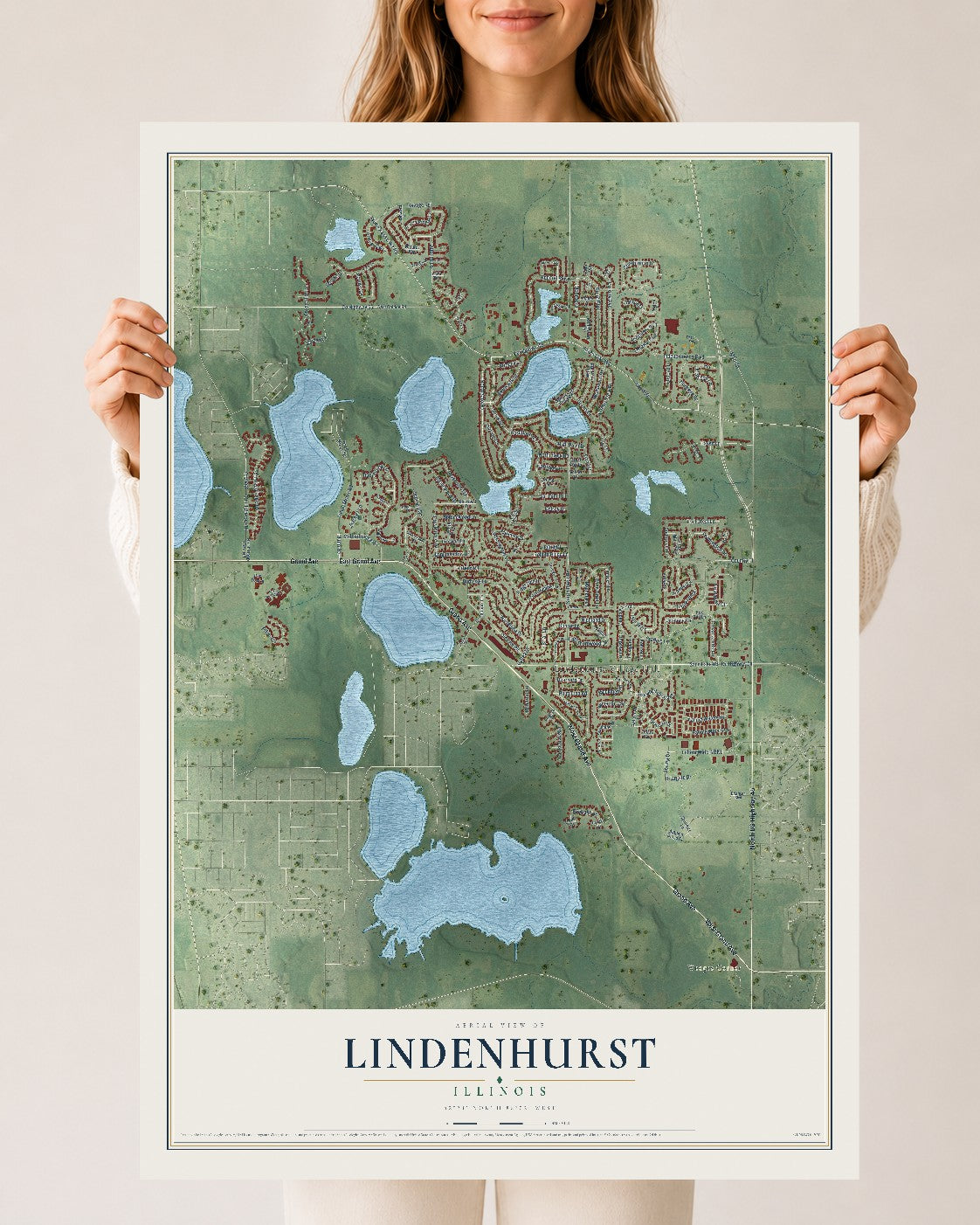 Map of Lindenhurst, Illinois, 24 x 36 inch unframed archival matte print