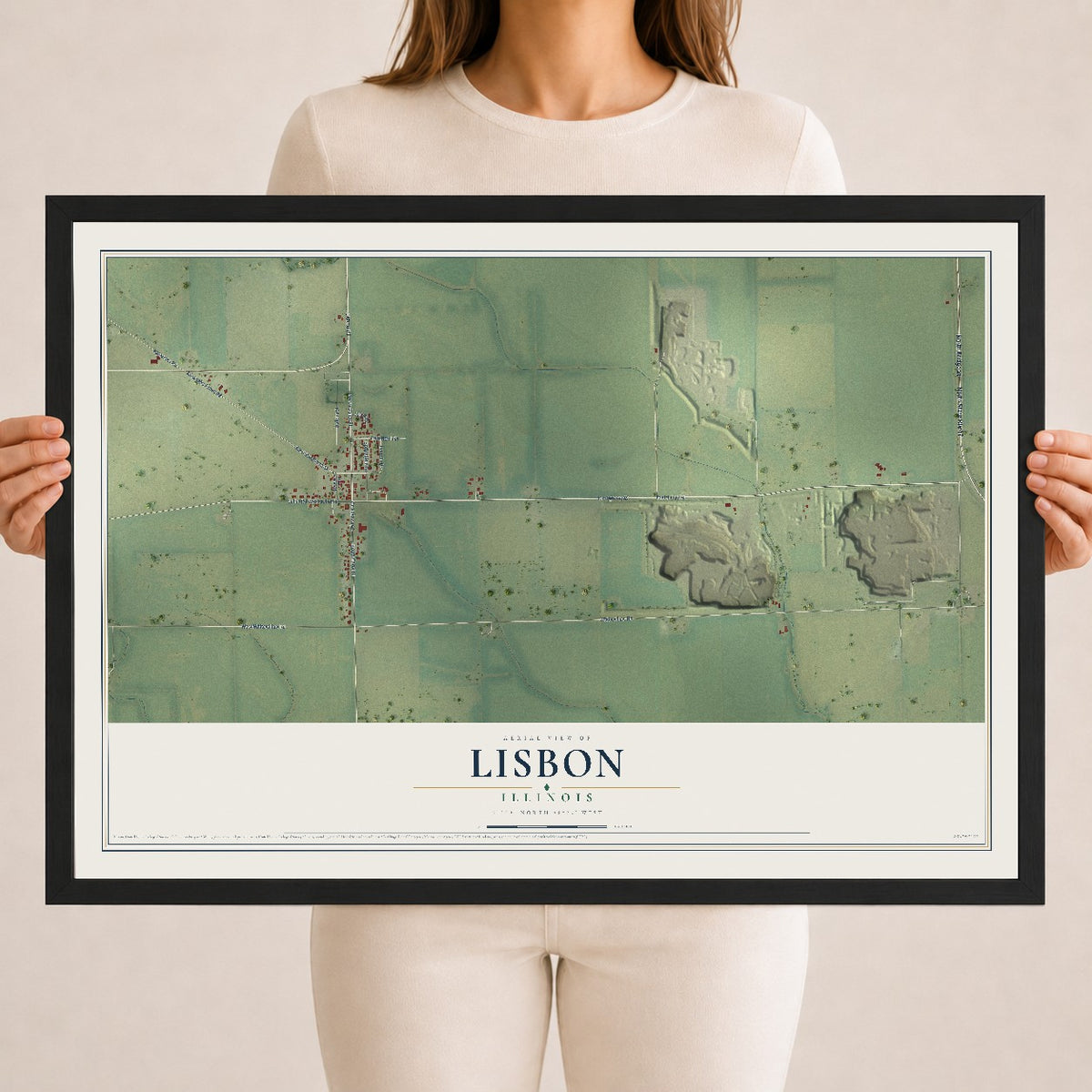 Map of Lisbon, Illinois, 18 x 24 inch print in a black wood frame