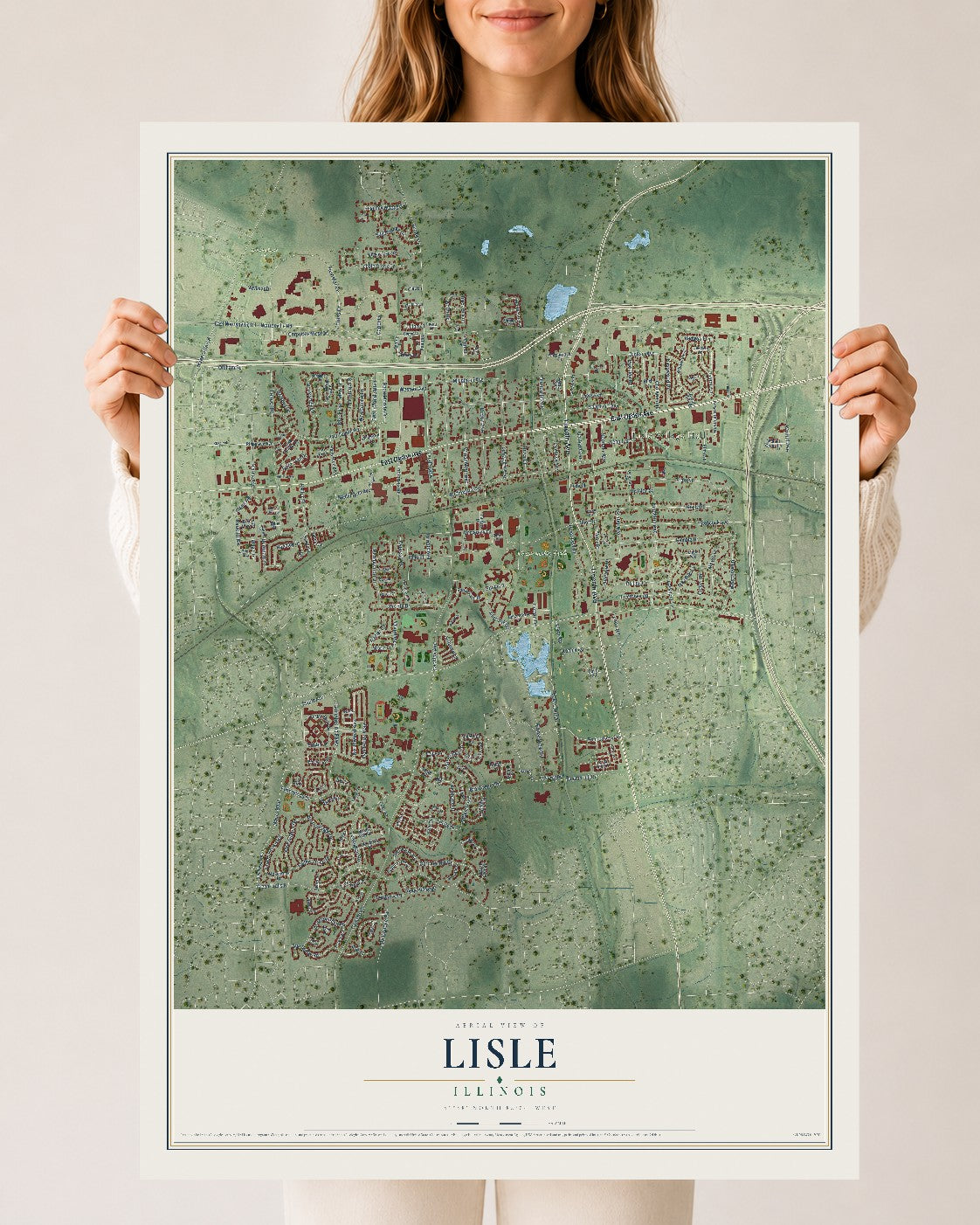Map of Lisle, Illinois, 24 x 36 inch unframed archival matte print