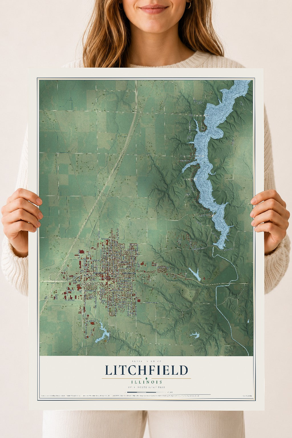 Map of Litchfield, Illinois, 18 x 24 inch unframed archival matte print