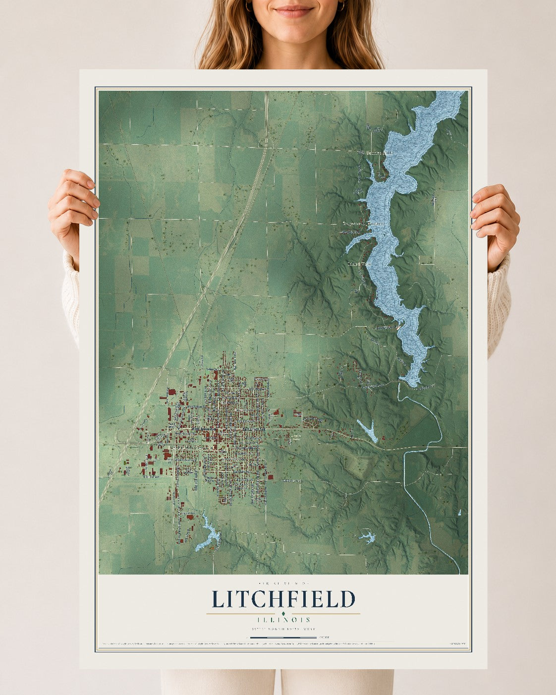 Map of Litchfield, Illinois, 24 x 36 inch unframed archival matte print