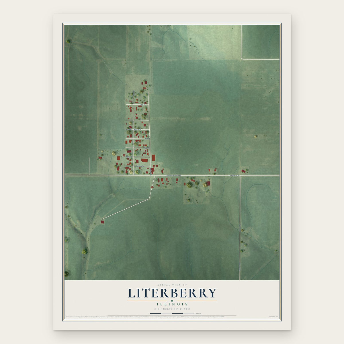 Literberry, Illinois map print, the full design