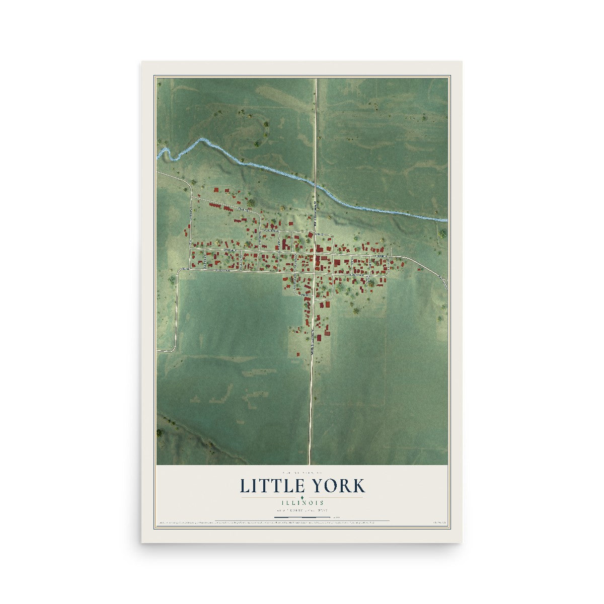 Map of Little York, Illinois, 12 x 18 inch unframed archival matte print