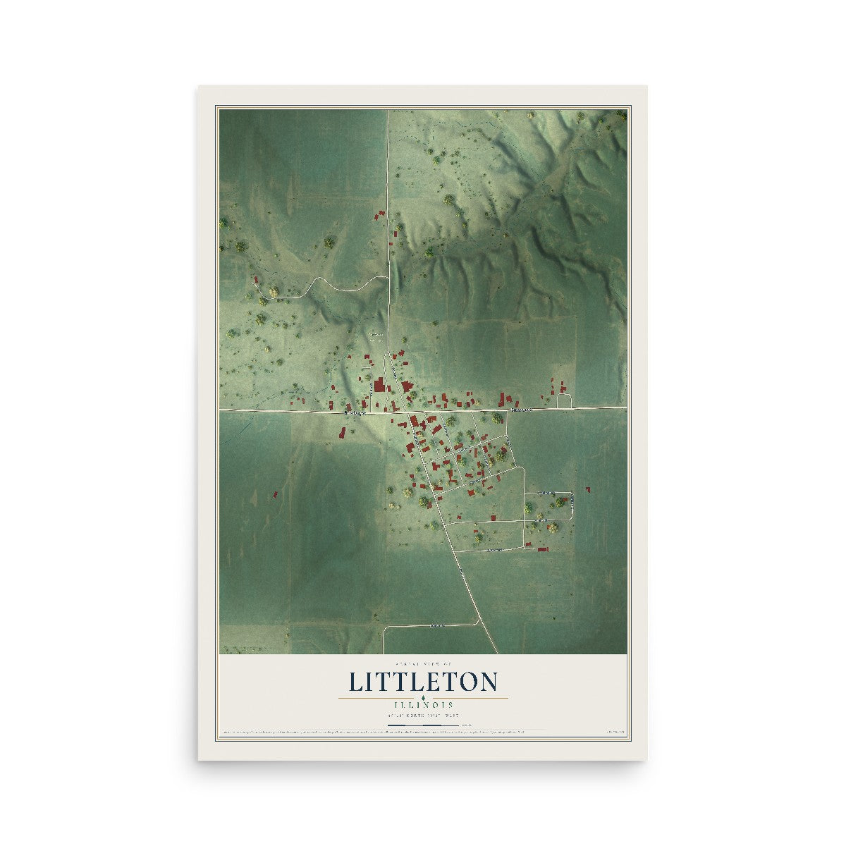 Map of Littleton, Illinois, 12 x 18 inch unframed archival matte print