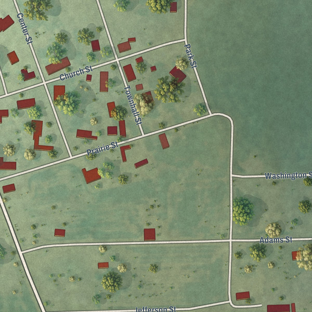 Close-up of the map of Littleton, Illinois print showing street and building detail