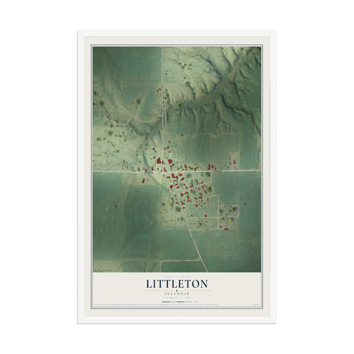Map of Littleton, Illinois, 12 x 18 inch print in a white wood frame