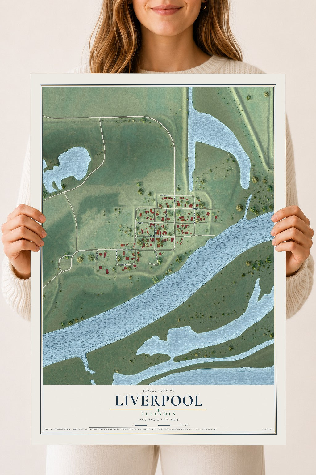 Map of Liverpool, Illinois, 18 x 24 inch unframed archival matte print