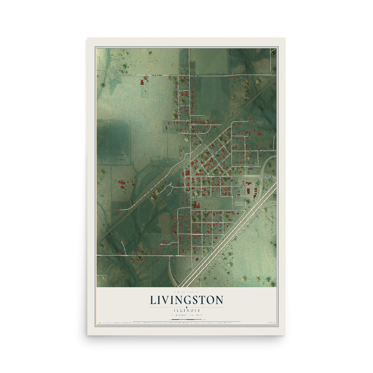 Map of Livingston, Illinois, 12 x 18 inch unframed archival matte print