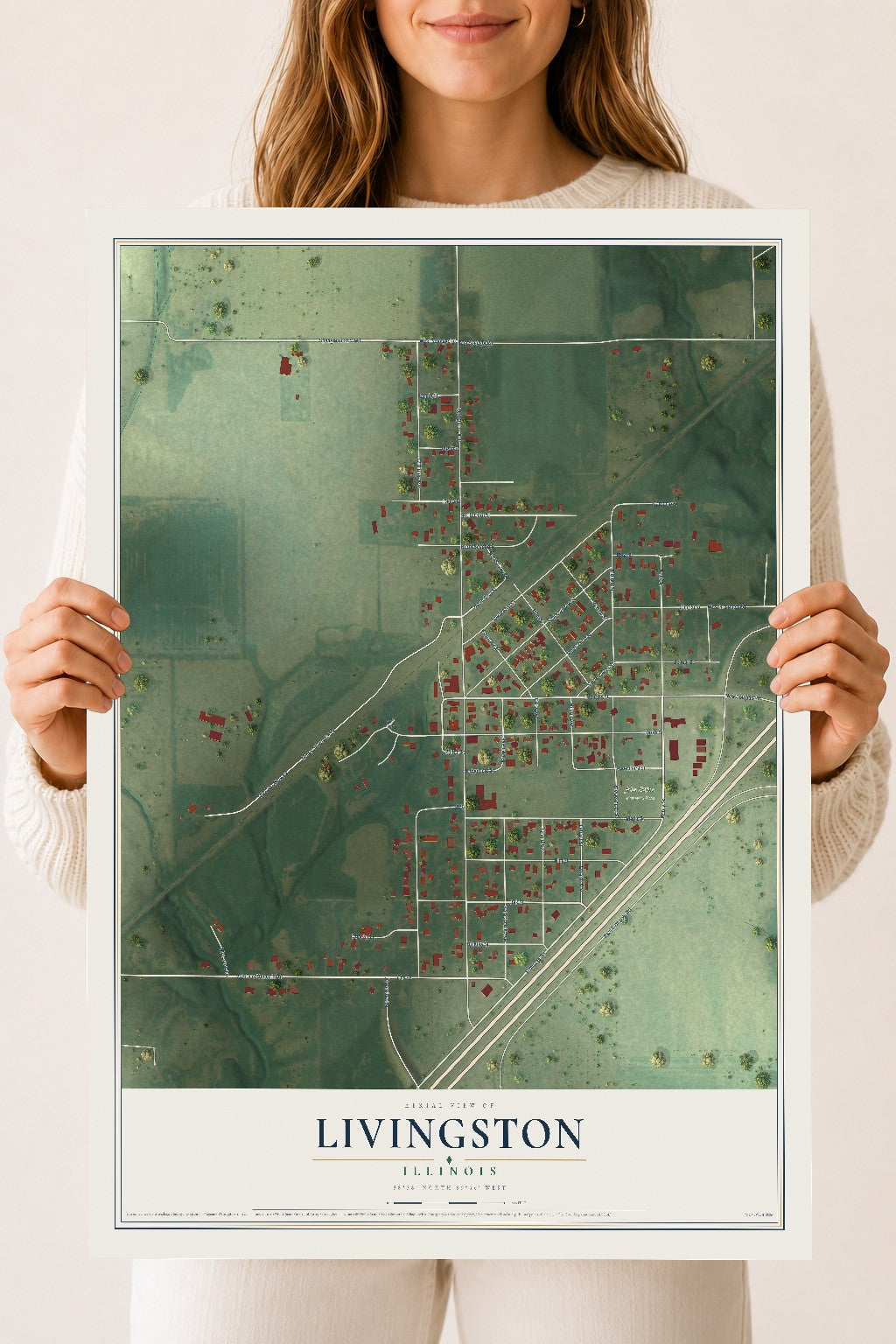 Map of Livingston, Illinois, 18 x 24 inch unframed archival matte print