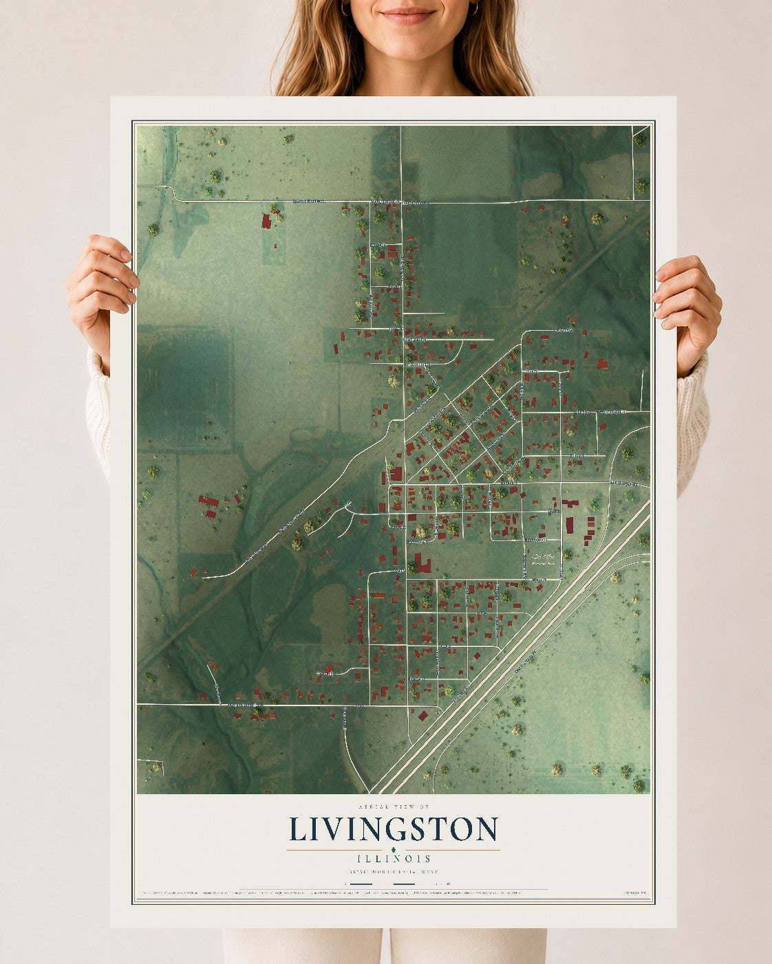 Map of Livingston, Illinois, 24 x 36 inch unframed archival matte print