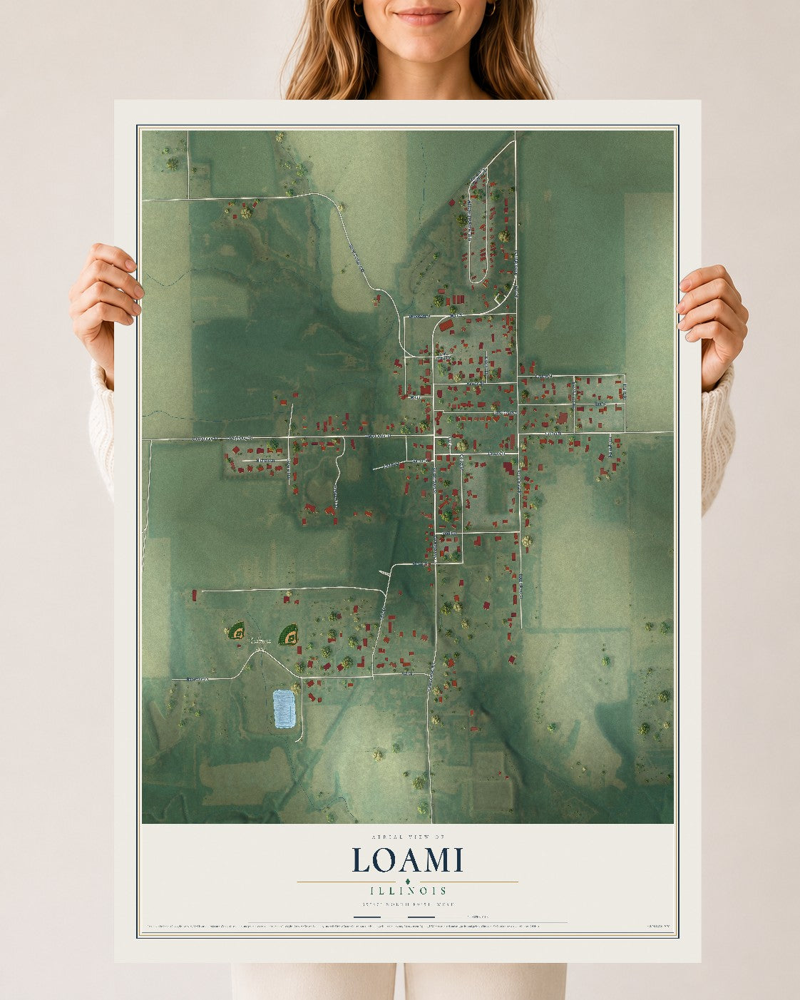Map of Loami, Illinois, 24 x 36 inch unframed archival matte print
