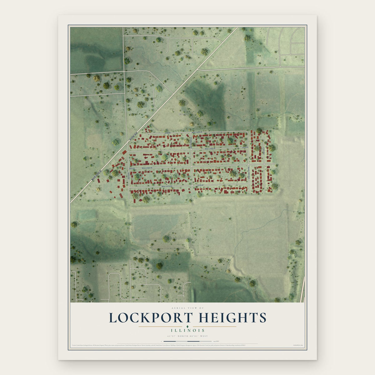 Lockport Heights, Illinois map print, the full design