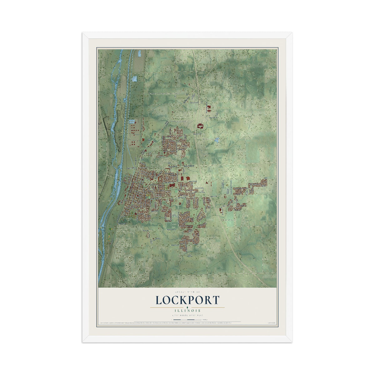 Map of Lockport, Illinois, 12 x 18 inch print in a white wood frame