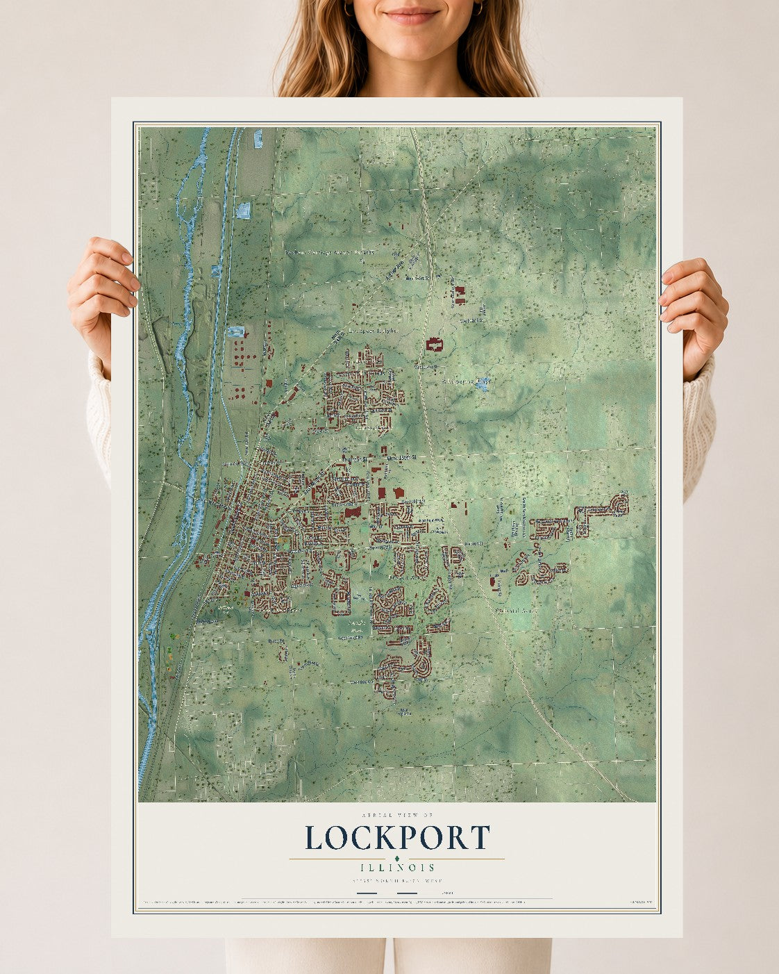 Map of Lockport, Illinois, 24 x 36 inch unframed archival matte print