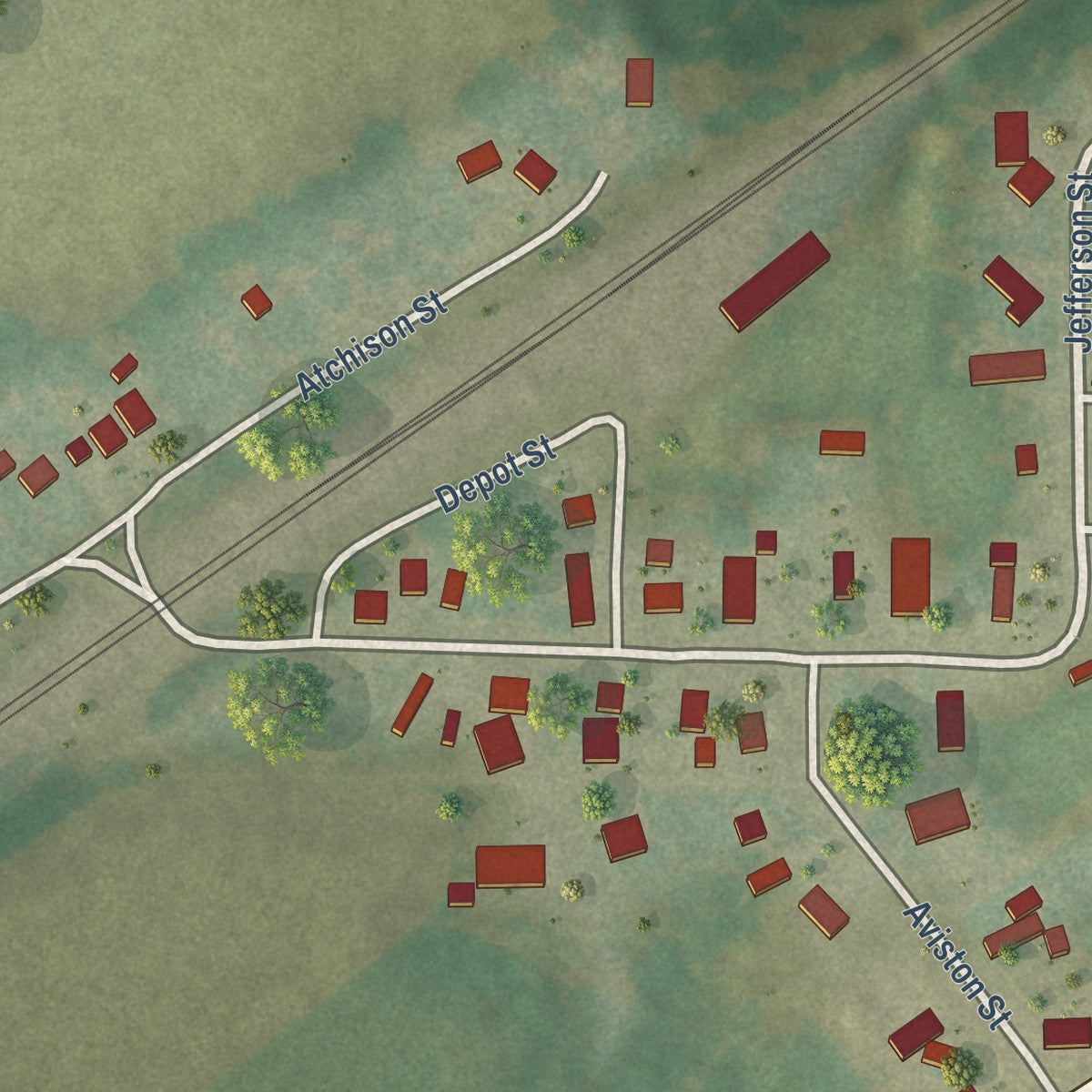 Second close-up of the map of Lomax, Illinois print showing more streets and buildings