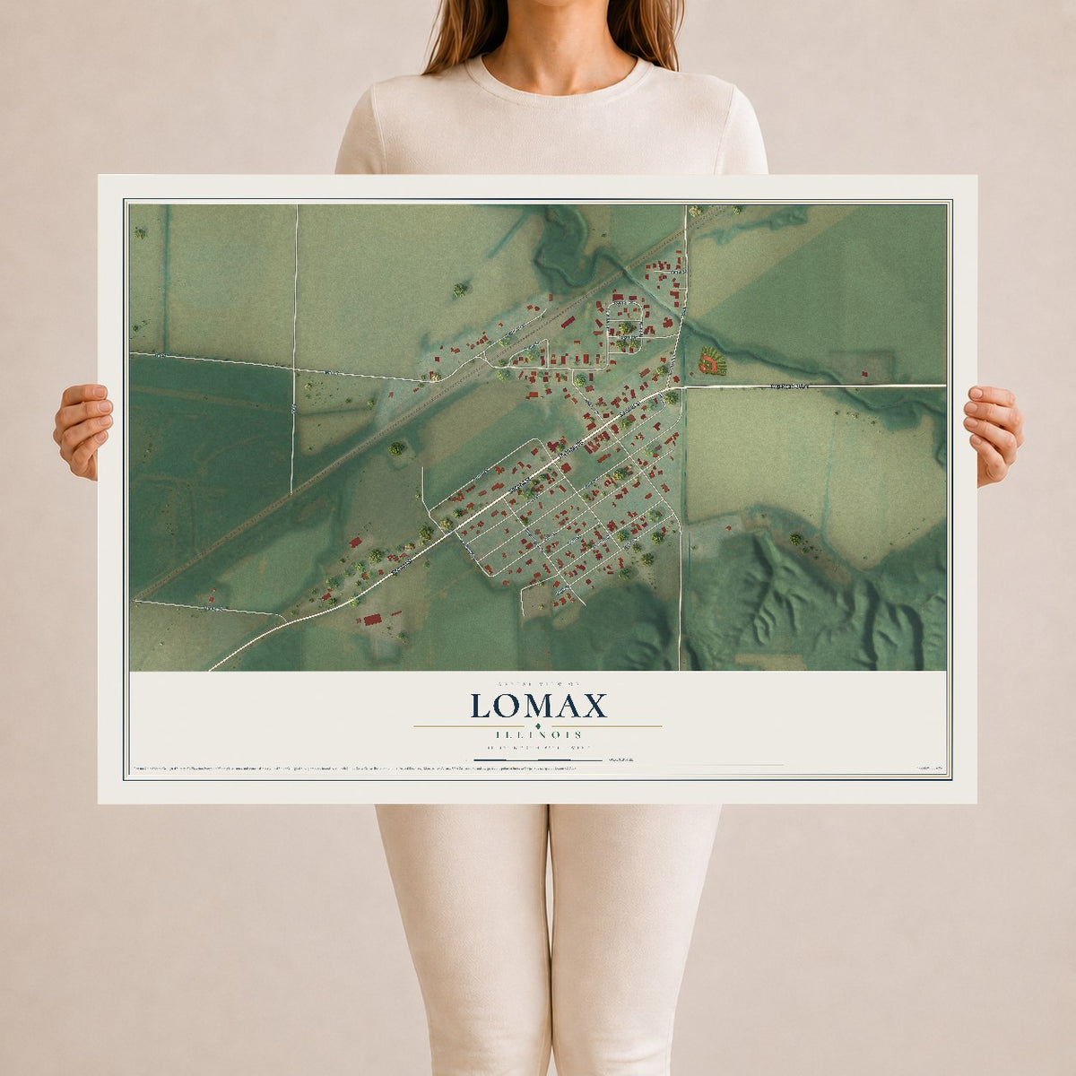 Map of Lomax, Illinois, 24 x 36 inch unframed archival matte print