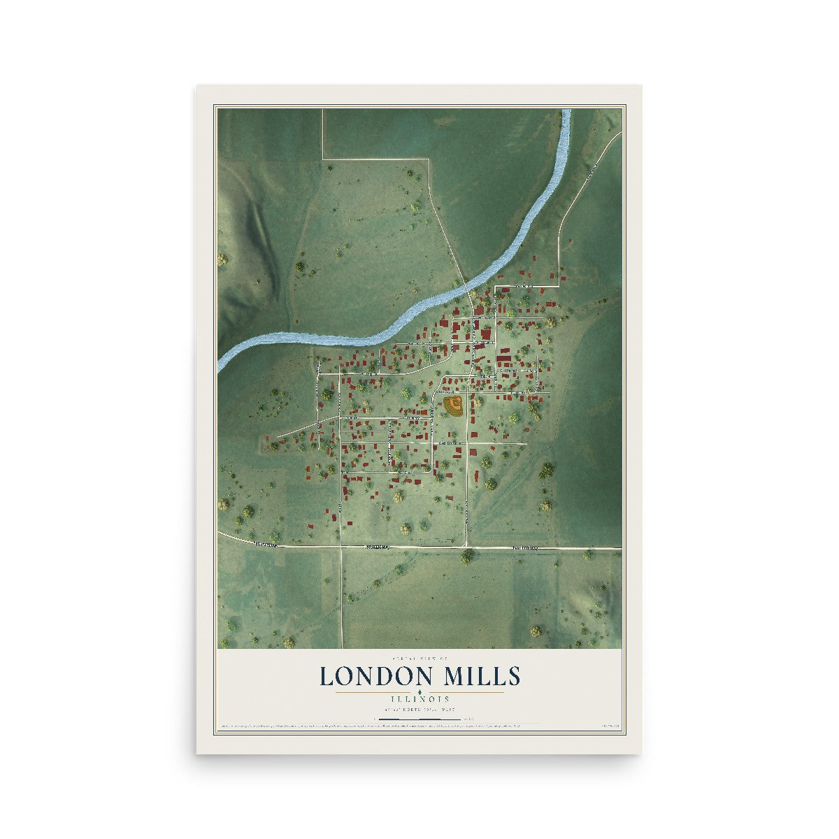 Map of London Mills, Illinois, 12 x 18 inch unframed archival matte print