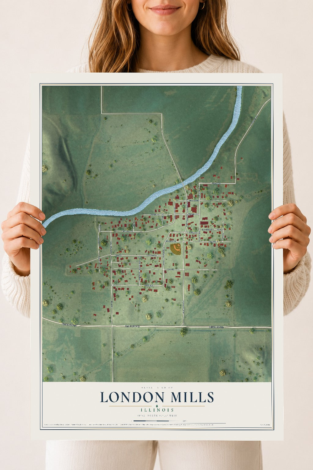 Map of London Mills, Illinois, 18 x 24 inch unframed archival matte print