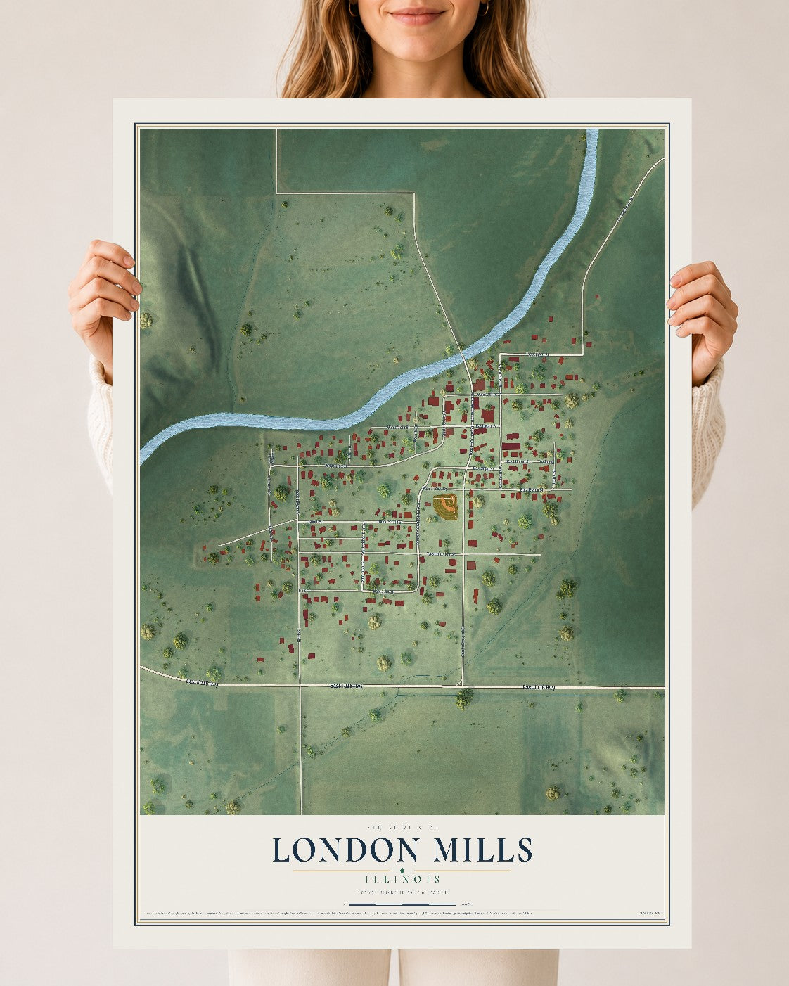 Map of London Mills, Illinois, 24 x 36 inch unframed archival matte print