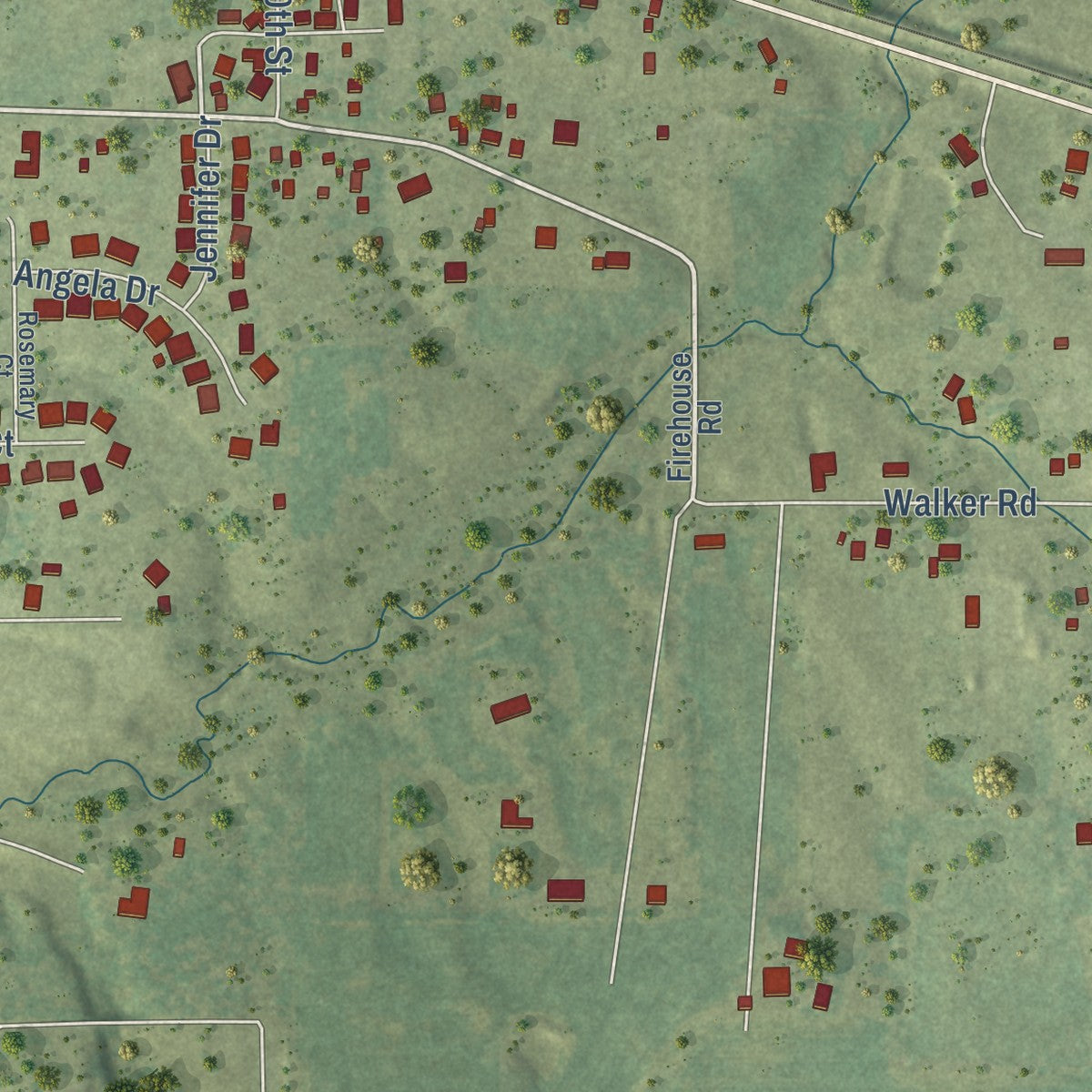 Second close-up of the map of Long Creek, Illinois print showing more streets and buildings