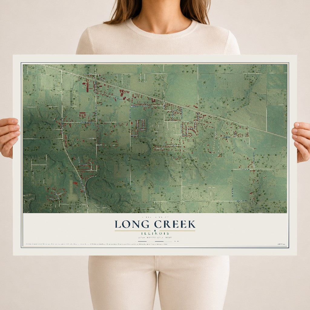 Map of Long Creek, Illinois, 18 x 24 inch unframed archival matte print