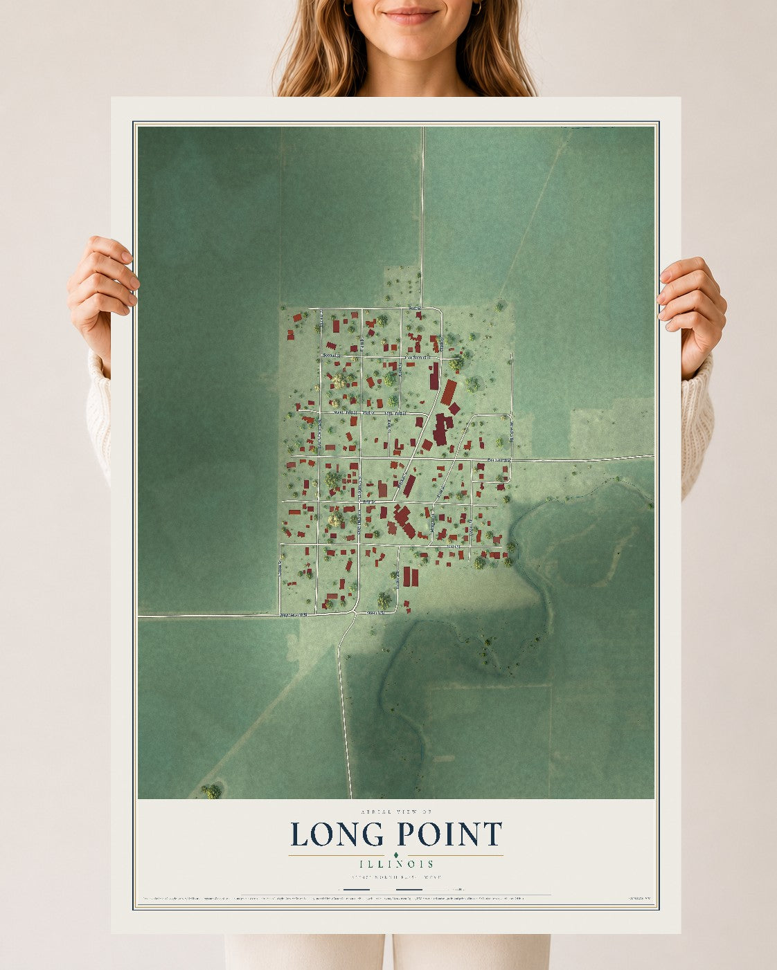 Map of Long Point, Illinois, 24 x 36 inch unframed archival matte print