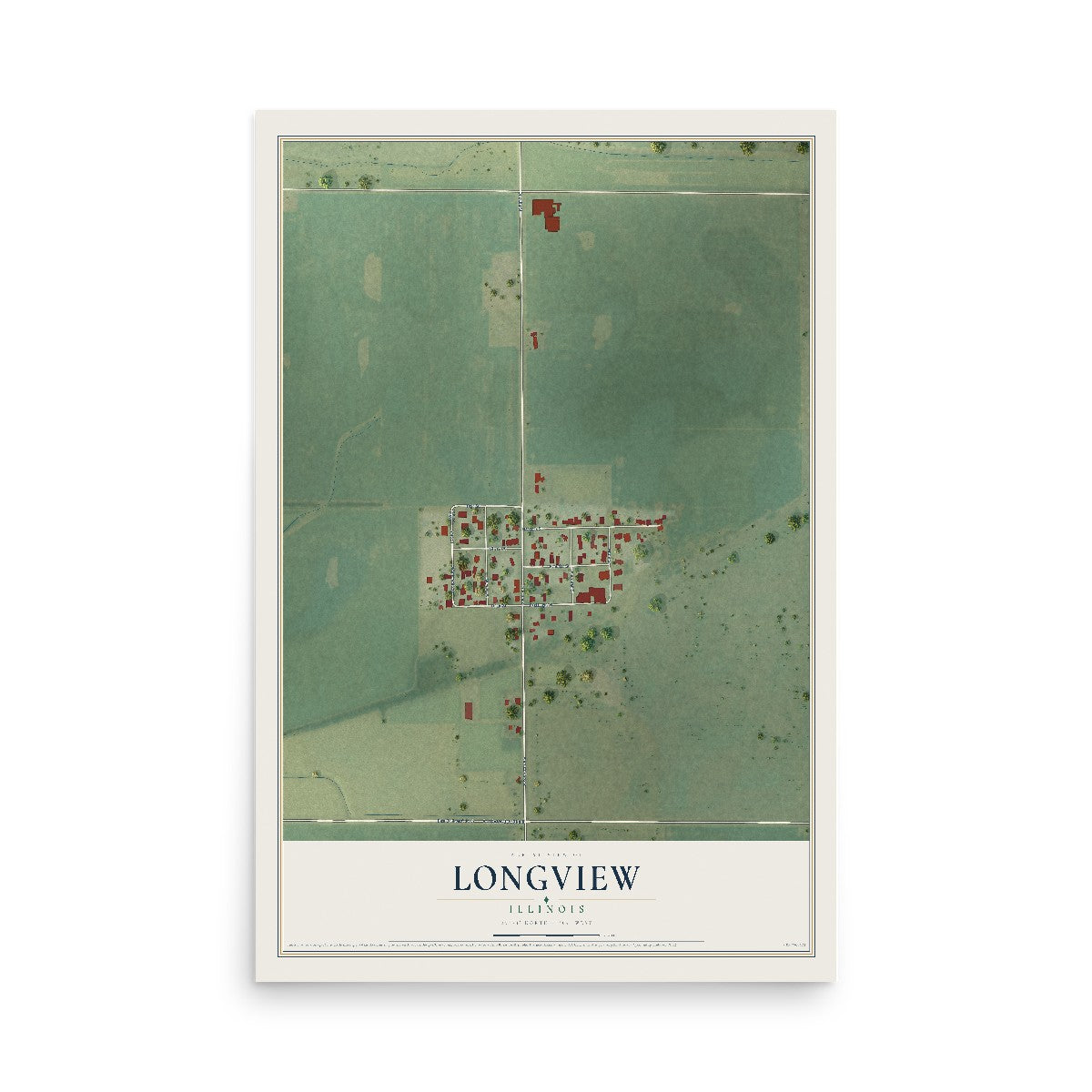 Map of Longview, Illinois, 12 x 18 inch unframed archival matte print