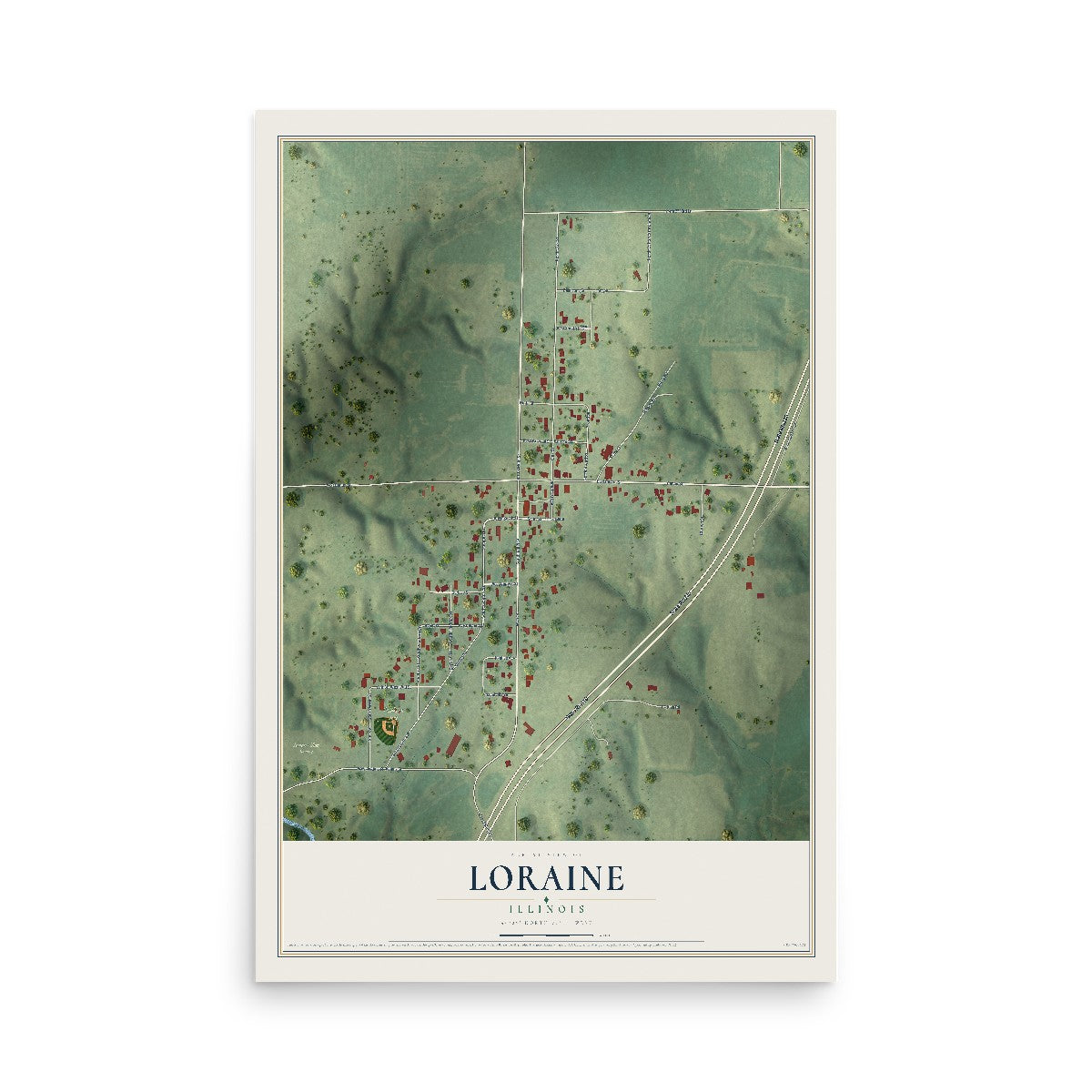 Map of Loraine, Illinois, 12 x 18 inch unframed archival matte print
