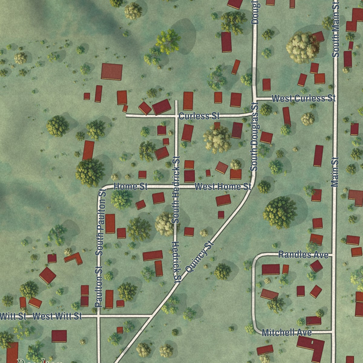Close-up of the map of Loraine, Illinois print showing street and building detail