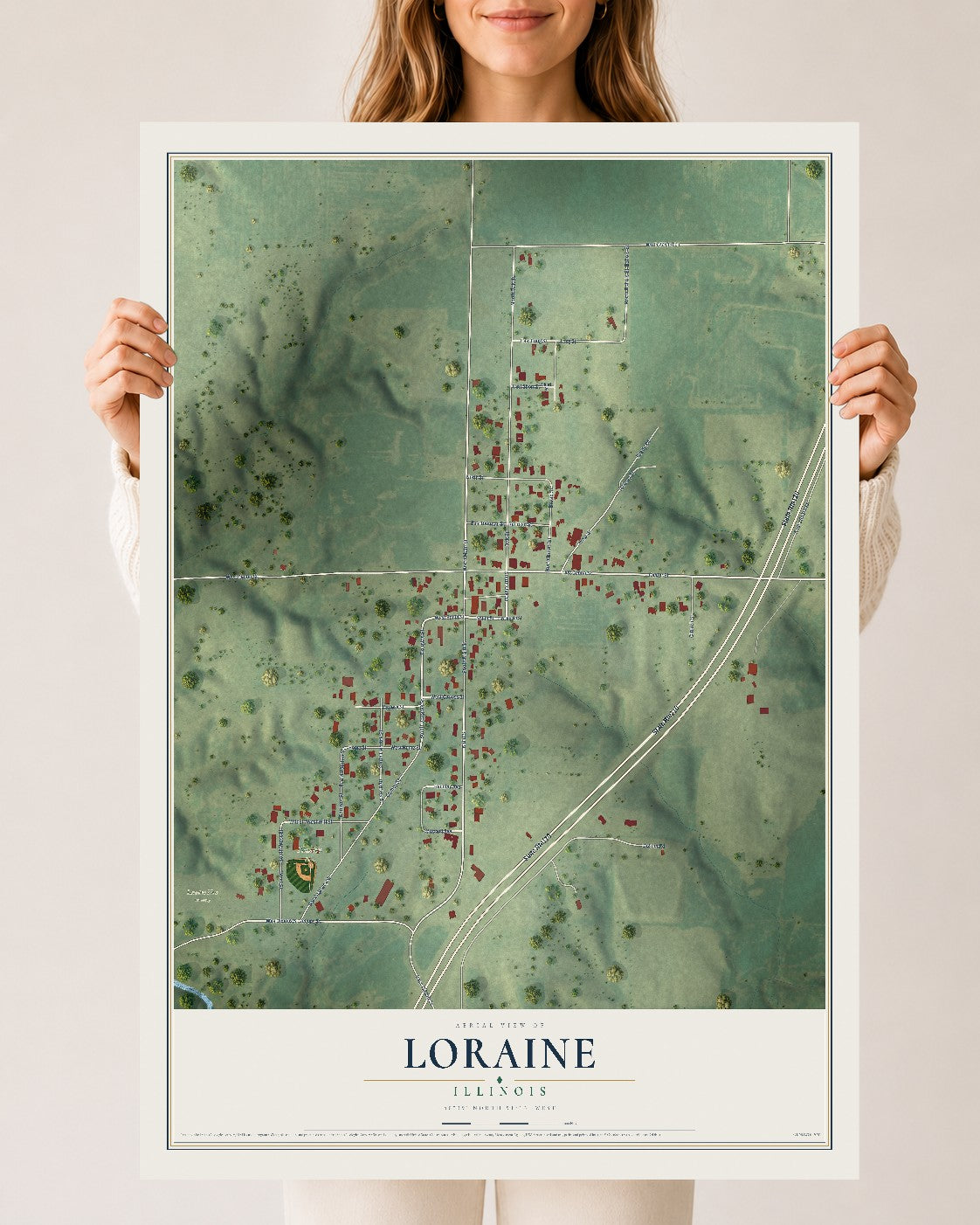Map of Loraine, Illinois, 24 x 36 inch unframed archival matte print