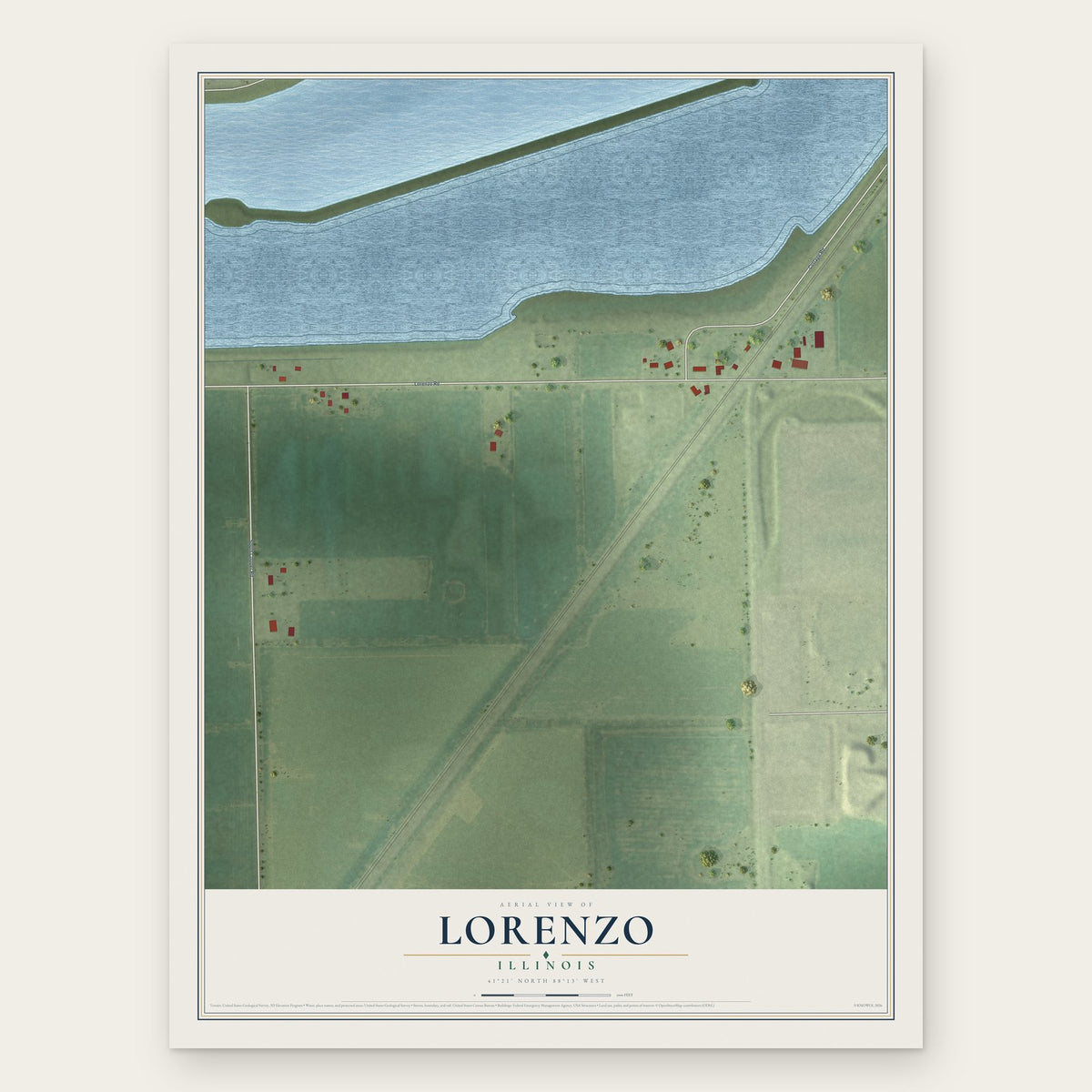 Lorenzo, Illinois map print, the full design