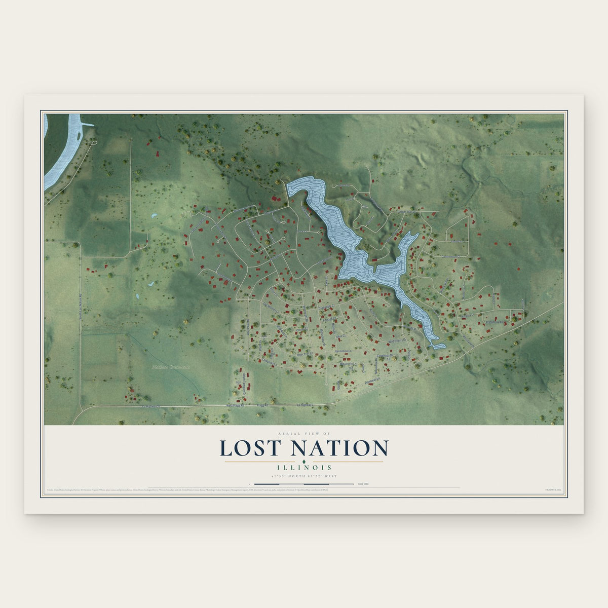 Lost Nation, Illinois map print, the full design