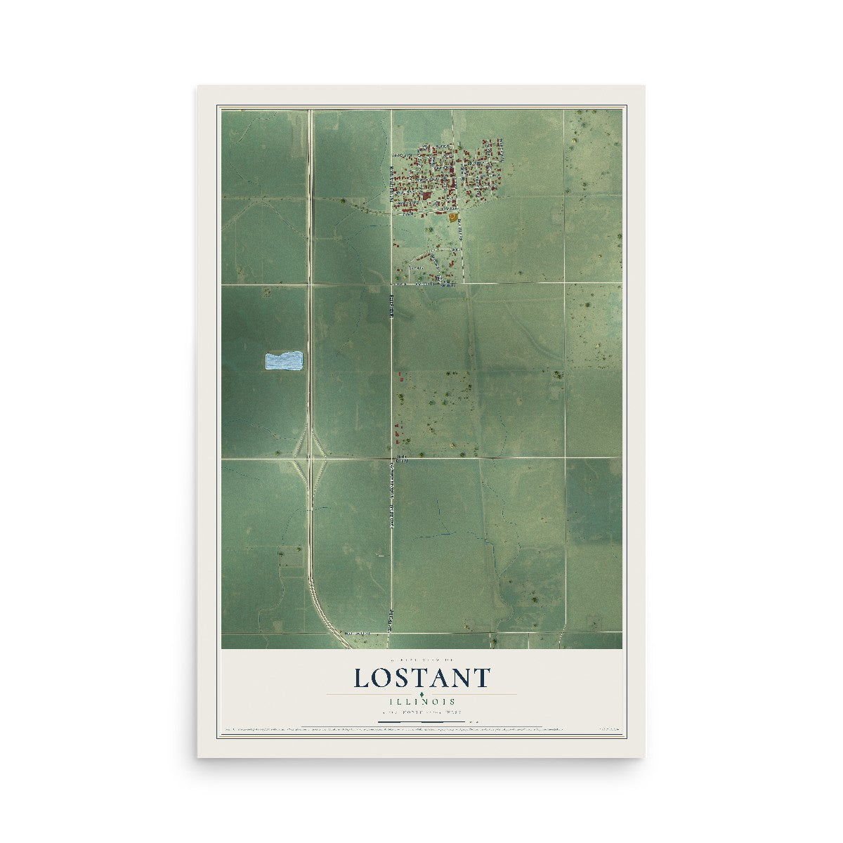 Map of Lostant, Illinois, 12 x 18 inch unframed archival matte print
