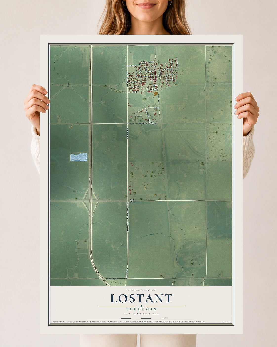 Map of Lostant, Illinois, 24 x 36 inch unframed archival matte print