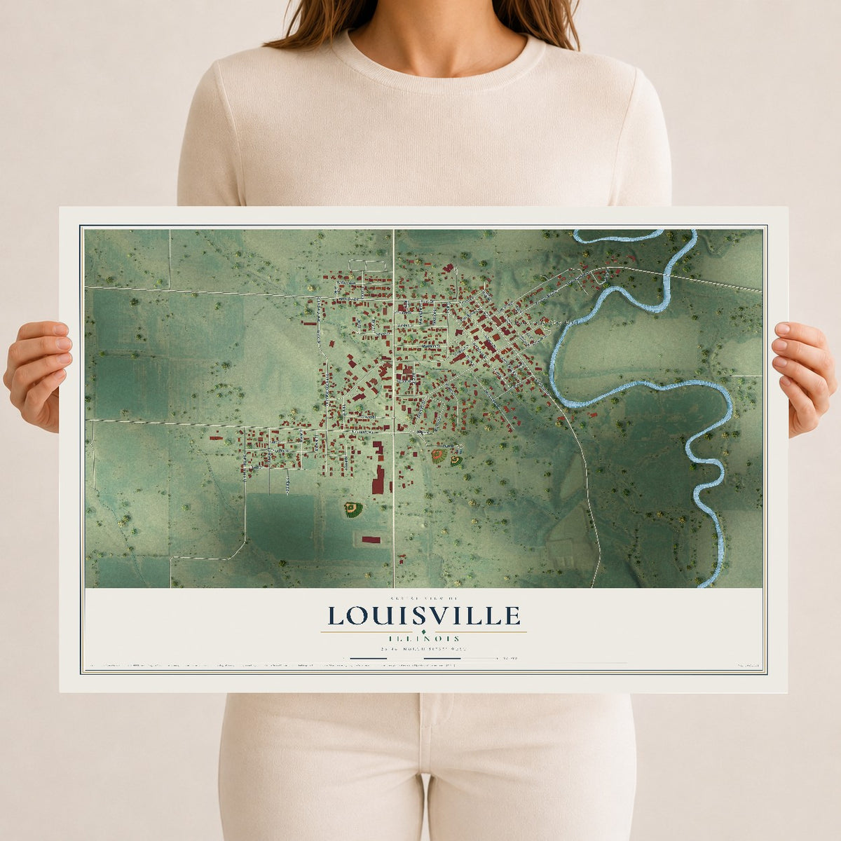 Map of Louisville, Illinois, 12 x 18 inch unframed archival matte print