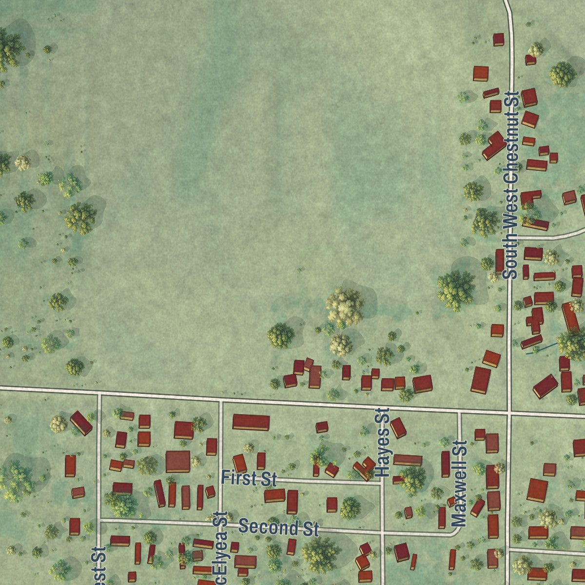 Second close-up of the map of Louisville, Illinois print showing more streets and buildings