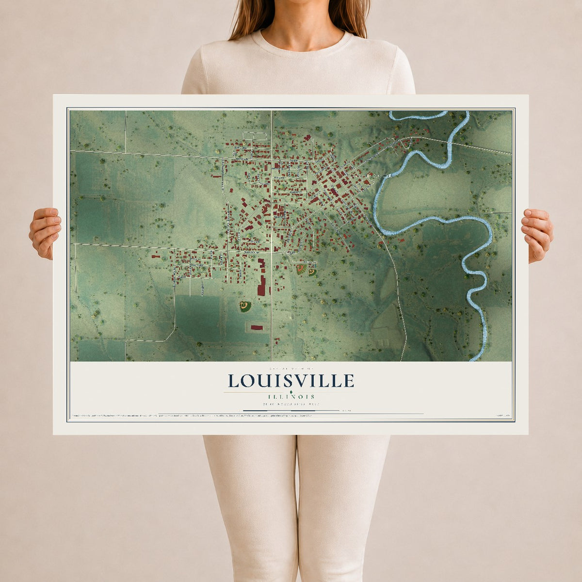 Map of Louisville, Illinois, 24 x 36 inch unframed archival matte print