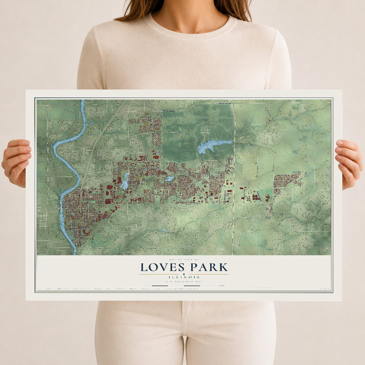 Map of Loves Park, Illinois, 12 x 18 inch unframed archival matte print