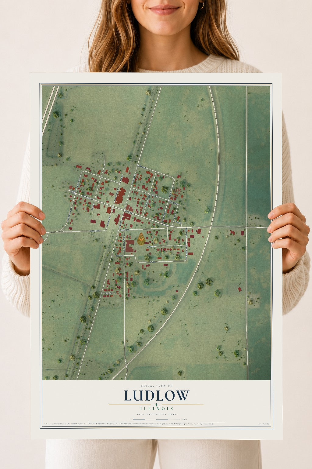 Map of Ludlow, Illinois, 18 x 24 inch unframed archival matte print