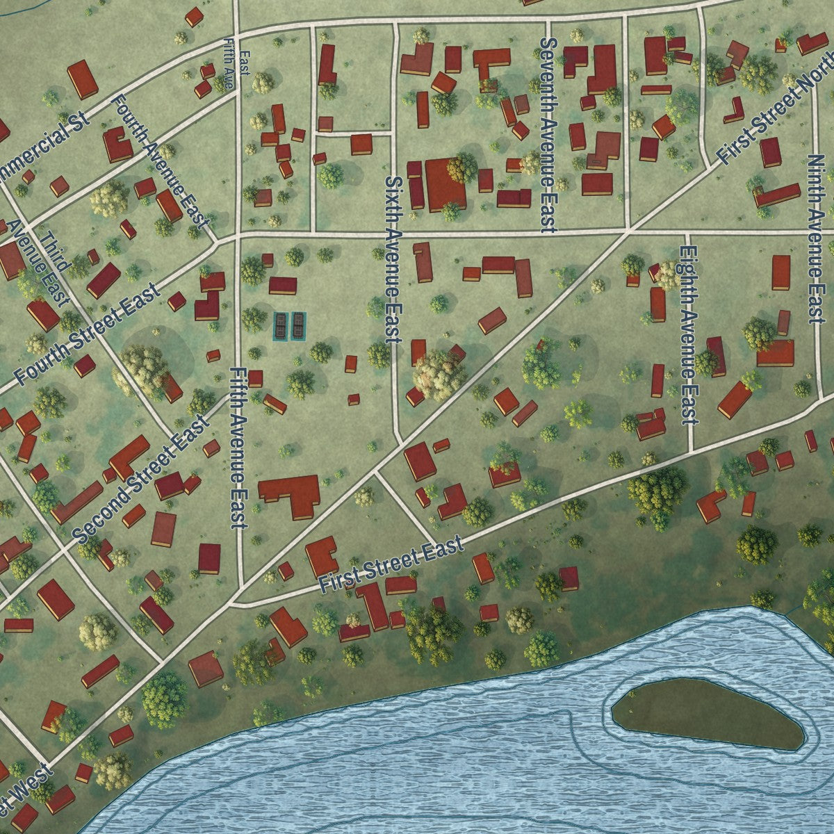 Close-up of the map of Lyndon, Illinois print showing street and building detail