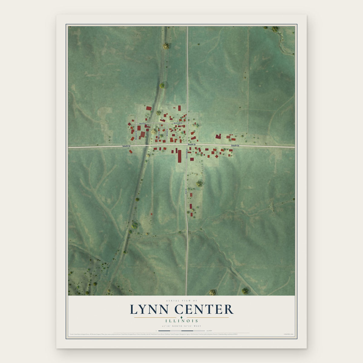 Lynn Center, Illinois map print, the full design