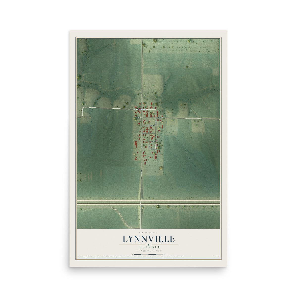 Map of Lynnville, Illinois, 12 x 18 inch unframed archival matte print