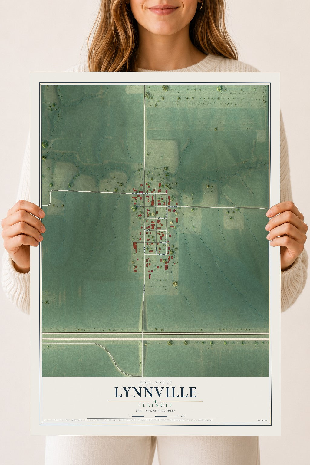 Map of Lynnville, Illinois, 18 x 24 inch unframed archival matte print