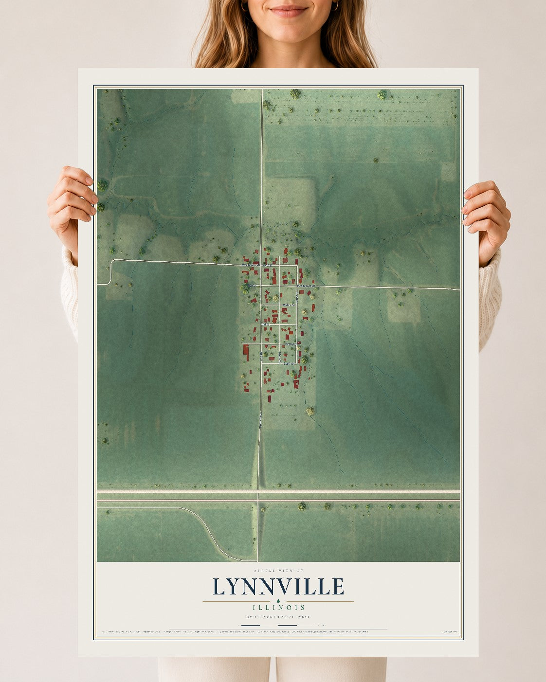 Map of Lynnville, Illinois, 24 x 36 inch unframed archival matte print