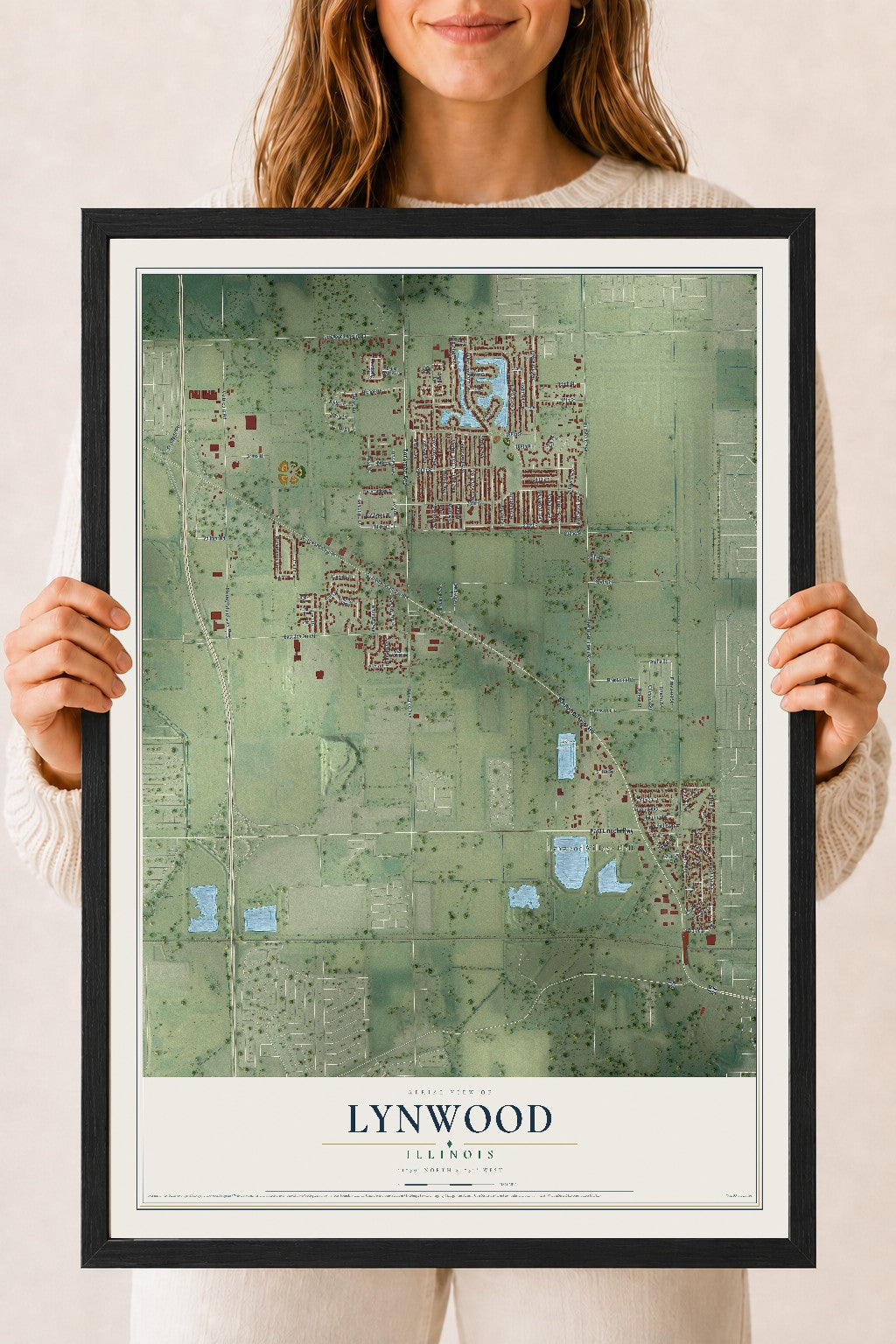 Map of Lynwood, Illinois, 18 x 24 inch print in a black wood frame