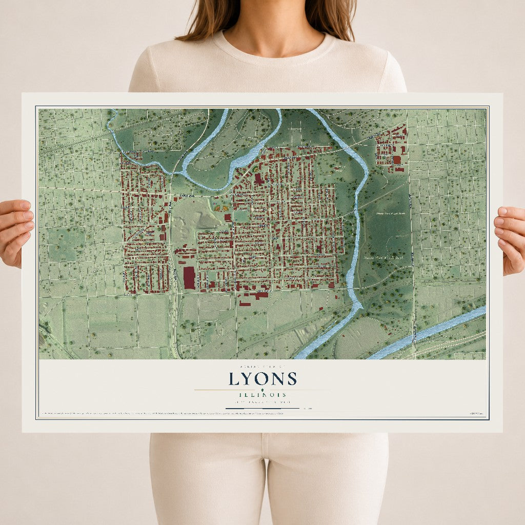 Map of Lyons, Illinois, 18 x 24 inch unframed archival matte print
