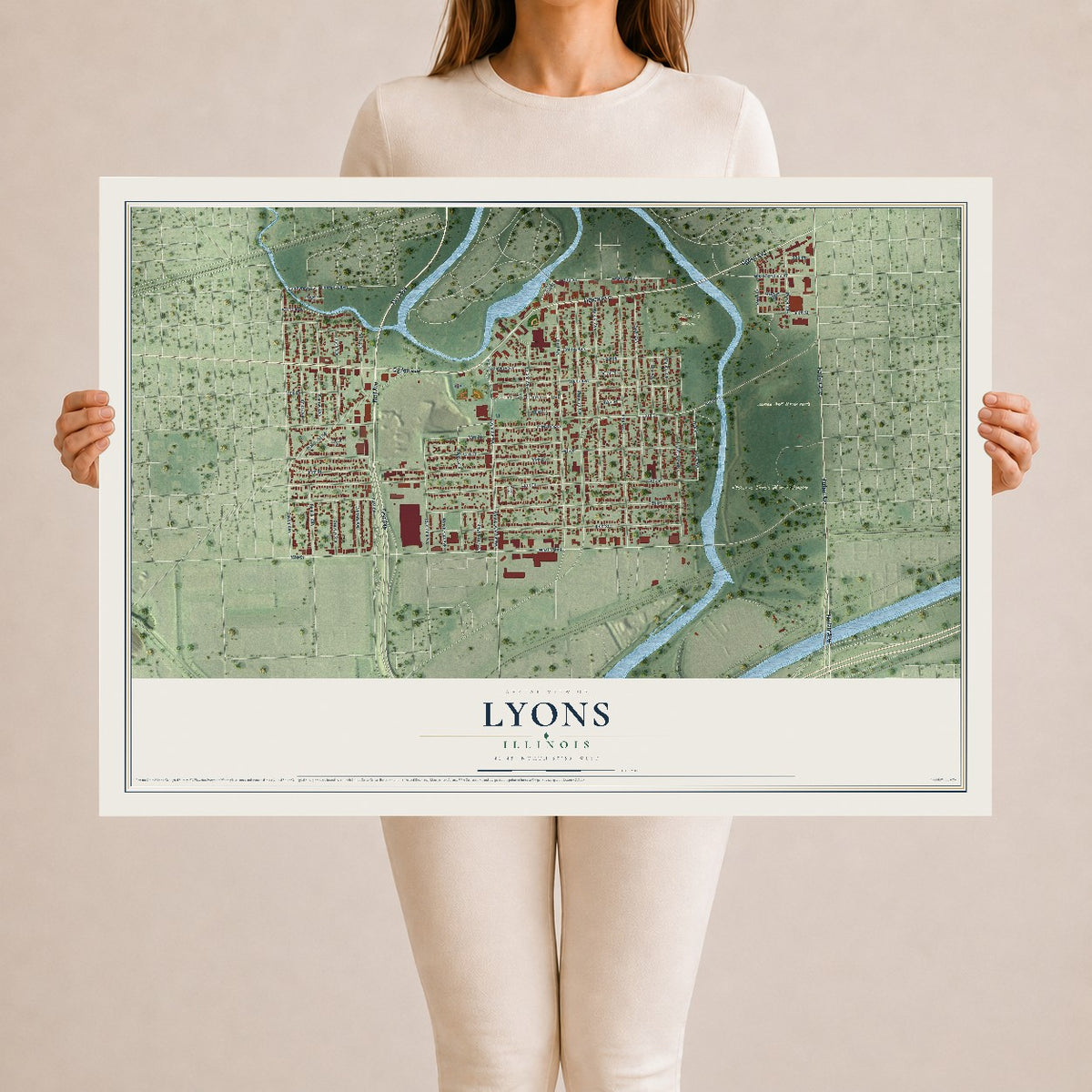 Map of Lyons, Illinois, 24 x 36 inch unframed archival matte print