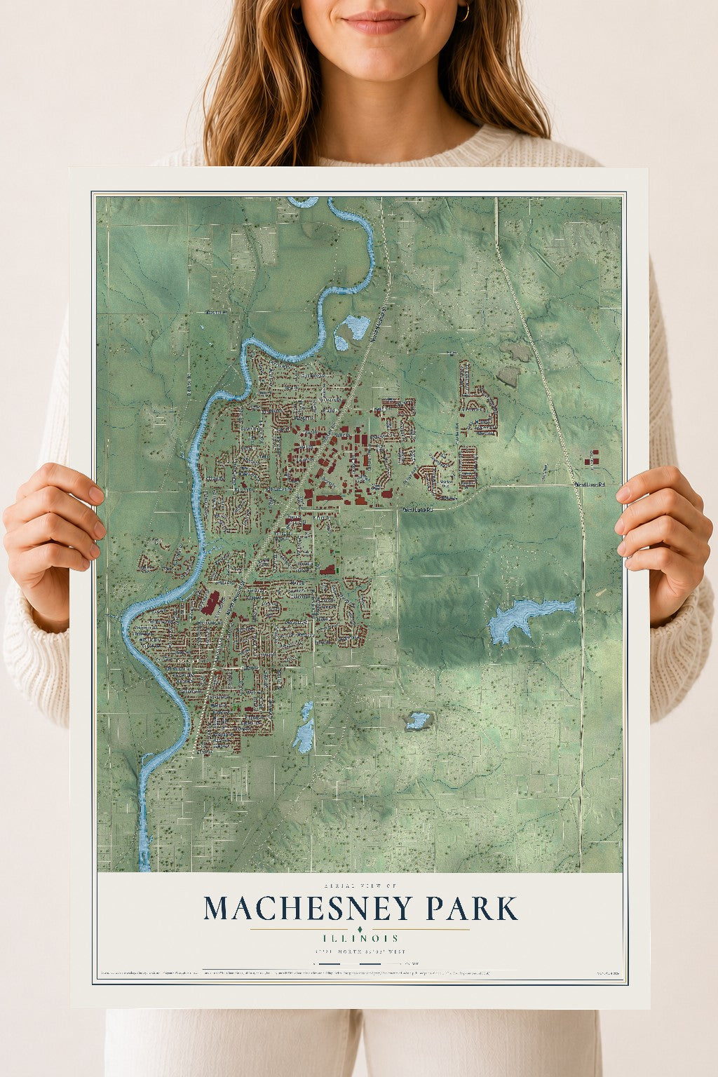 Map of Machesney Park, Illinois, 18 x 24 inch unframed archival matte print